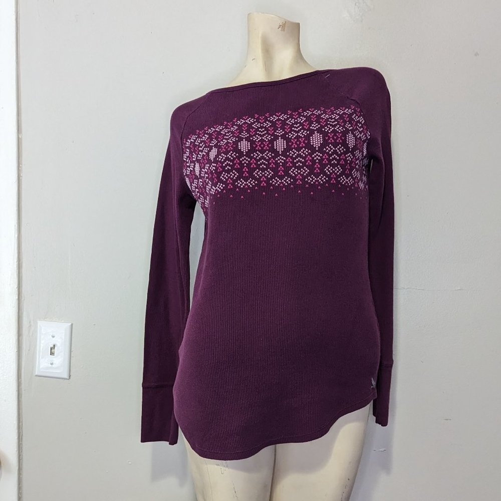 Eddie Bauer Faux Embroidered Purple Long Sleeve Thermal M EUC